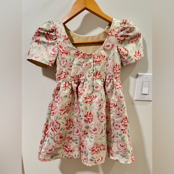 Janie and Jack Girls Metallic Gold Floral Dress Lunar New Year Dress Size 6 EUC - Picture 4 of 10